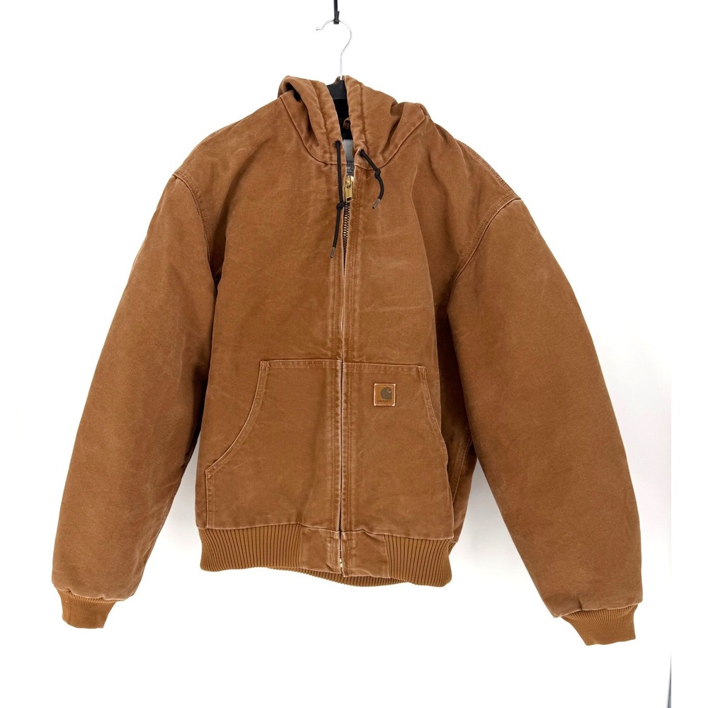 Carhartt J130 BRN Active Jacket Vintage Y2K Brown Duck Canvas Hooded Workwear L